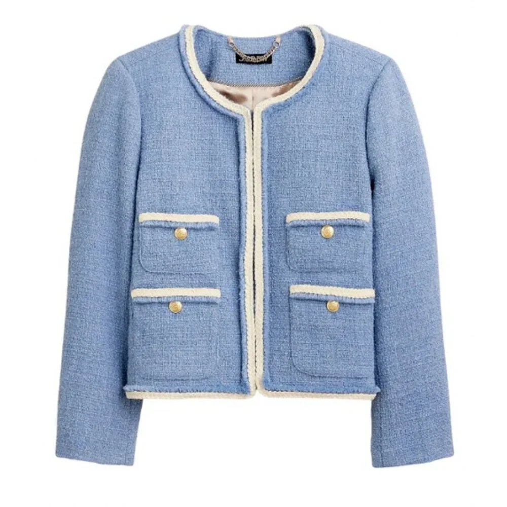 NWT J.Crew Frances Lady Jacket in Pale Seascape Blue Maritime Tweed 14